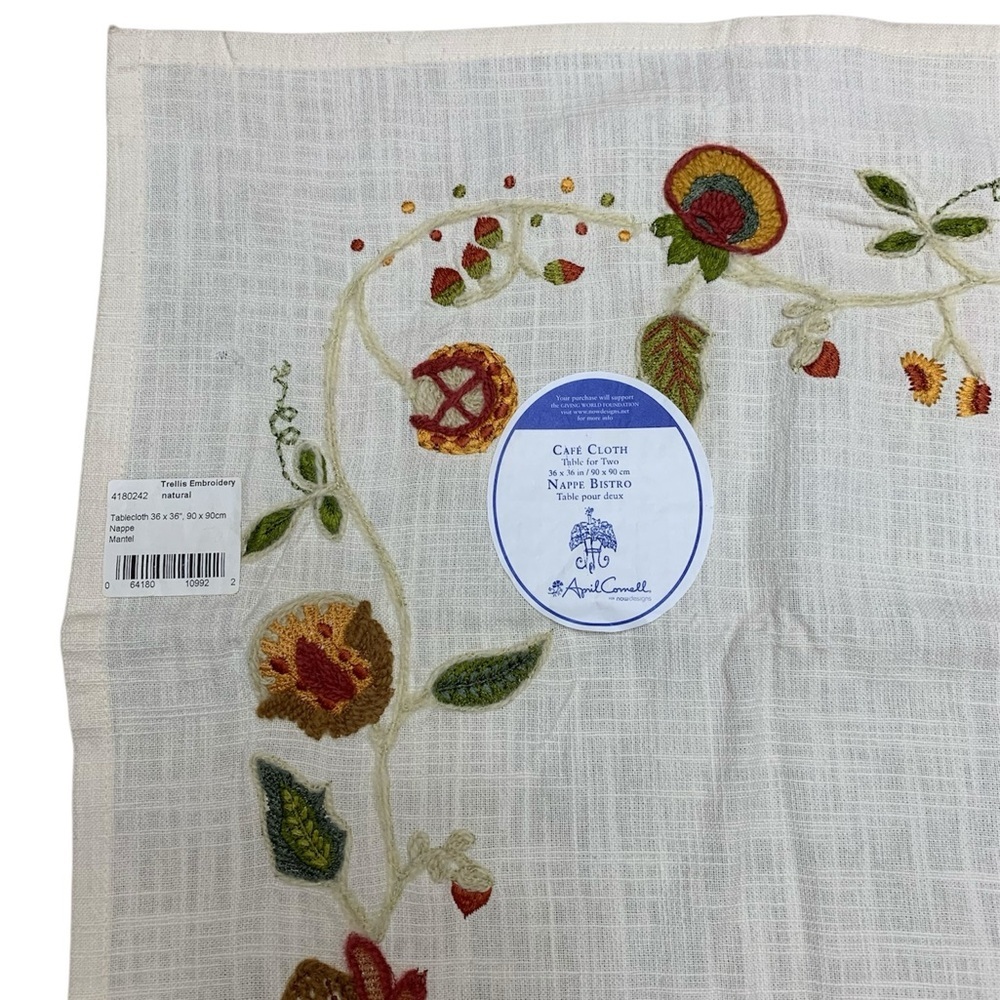 April Cornell Trellis Tea Tablecloth 36x36 Cream Embroidered Cottagecore Boho - Picture 3 of 4